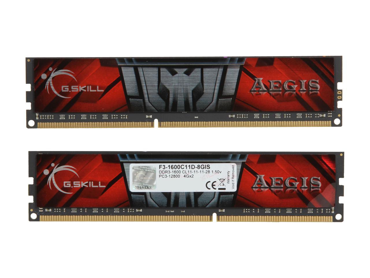 G.SKILL AEGIS 8GB (2 x 4GB) 240-Pin DDR3 SDRAM DDR3 1600 (PC3 12800) Desktop Memory Model F3-1600C11D-8GIS