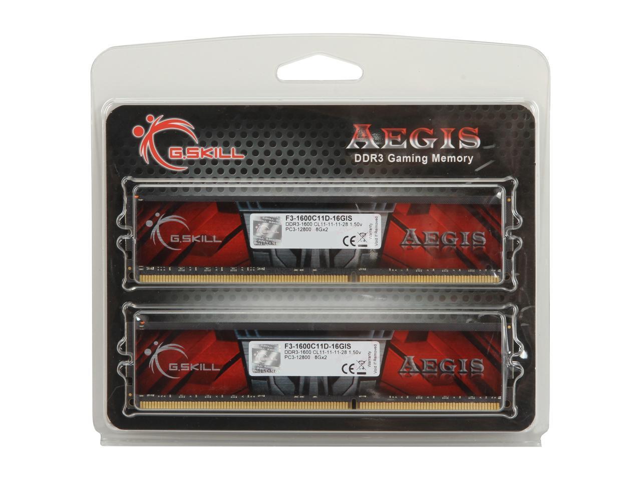 G.SKILL AEGIS 16GB (2 x 8GB) 240-Pin DDR3 SDRAM DDR3 1600 (PC3 12800) Desktop Memory Model F3-1600C11D-16GIS