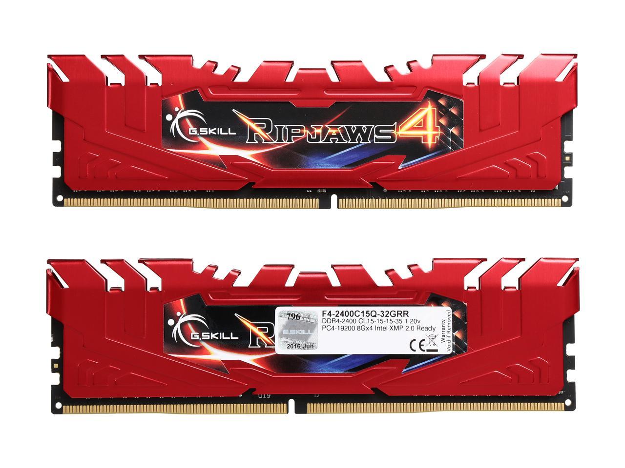 G.SKILL Ripjaws 4 Series 32GB (4 x 8GB) 288-Pin DDR4 SDRAM DDR4 2400 (PC4 19200) Desktop Memory Model F4-2400C15Q-32GRR