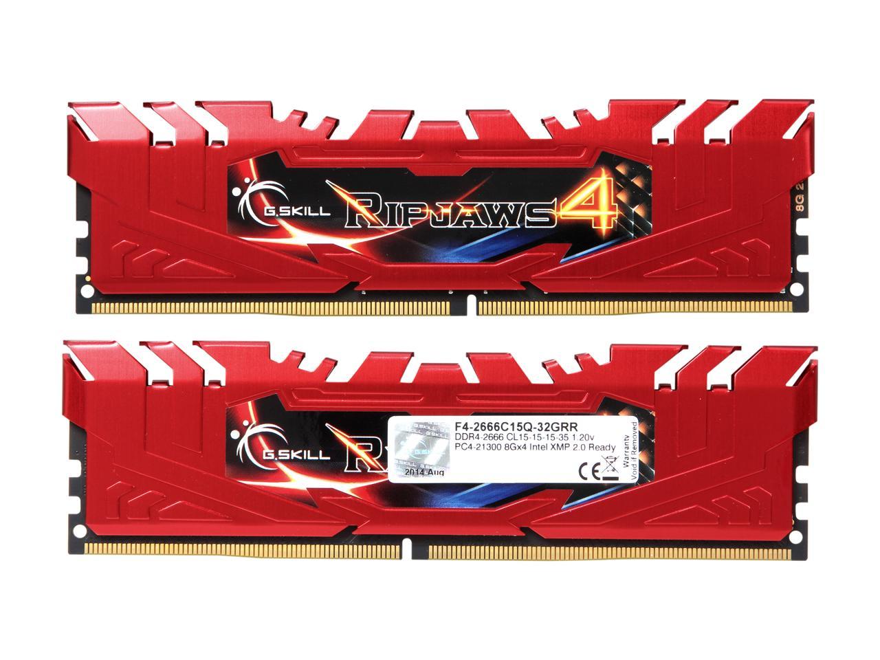 G.SKILL Ripjaws 4 Series 32GB (4 x 8GB) 288-Pin DDR4 SDRAM DDR4 2666 (PC4 21300) Desktop Memory Model F4-2666C15Q-32GRR