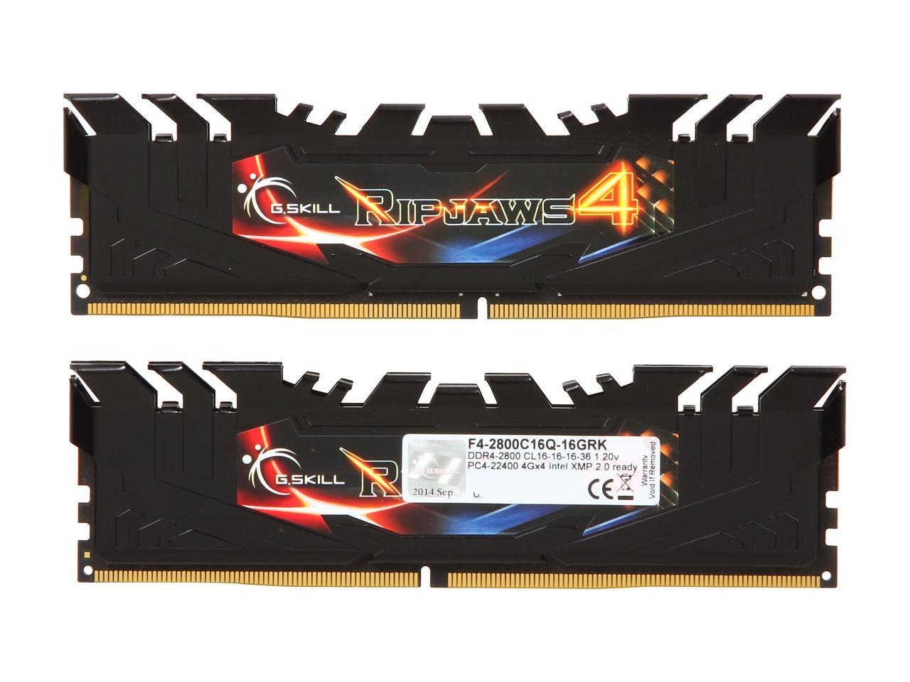 G.SKILL Ripjaws 4 Series 16GB (4 x 4GB) 288-Pin DDR4 SDRAM DDR4 2800 (PC4 22400) Desktop Memory Model F4-2800C16Q-16GRK