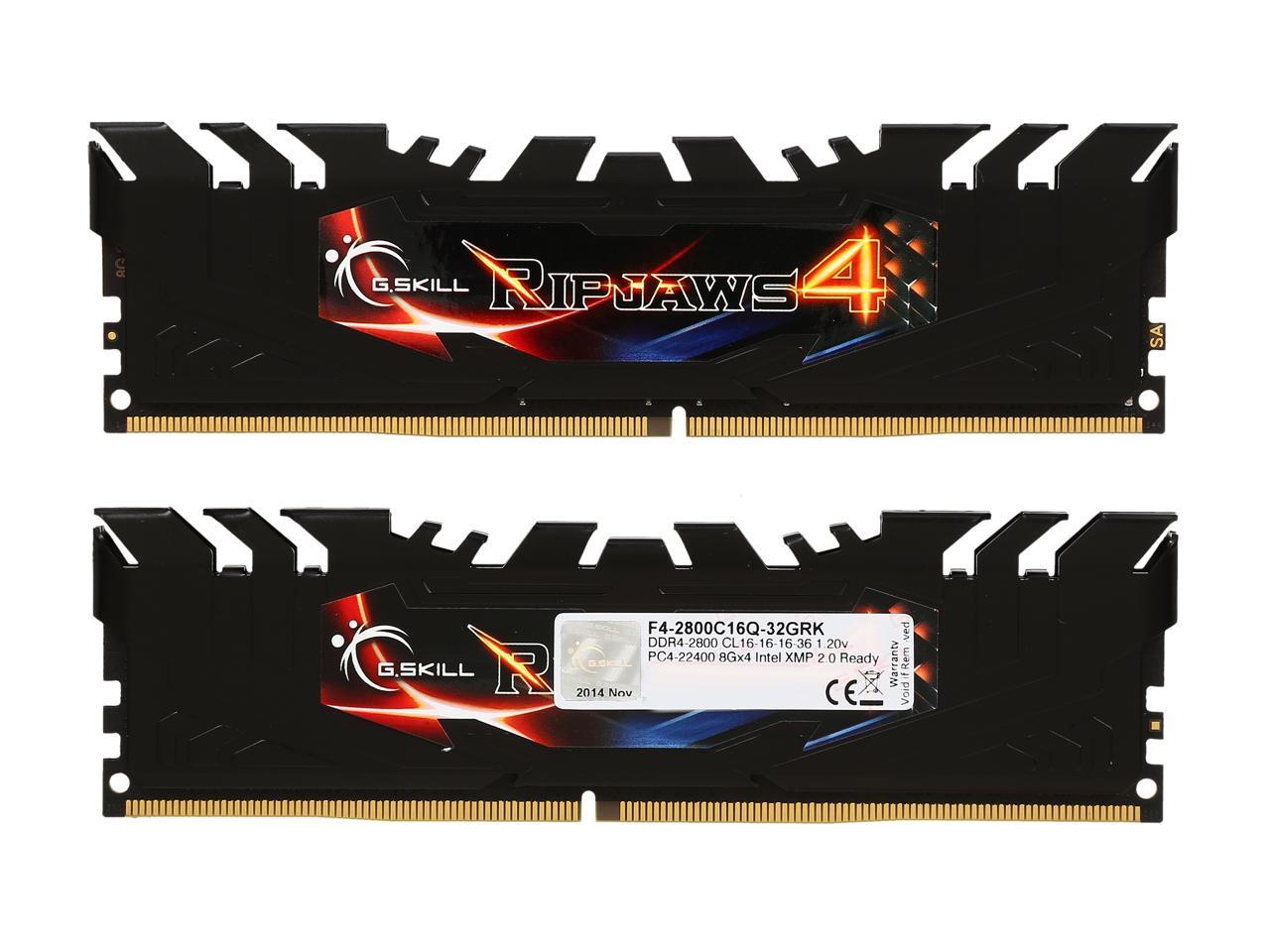 G.SKILL Ripjaws 4 Series 32GB (4 x 8GB) 288-Pin DDR4 SDRAM DDR4 2800 (PC4 22400) Extreme Performance Memory Kit Model F4-2800C16Q-32GRK