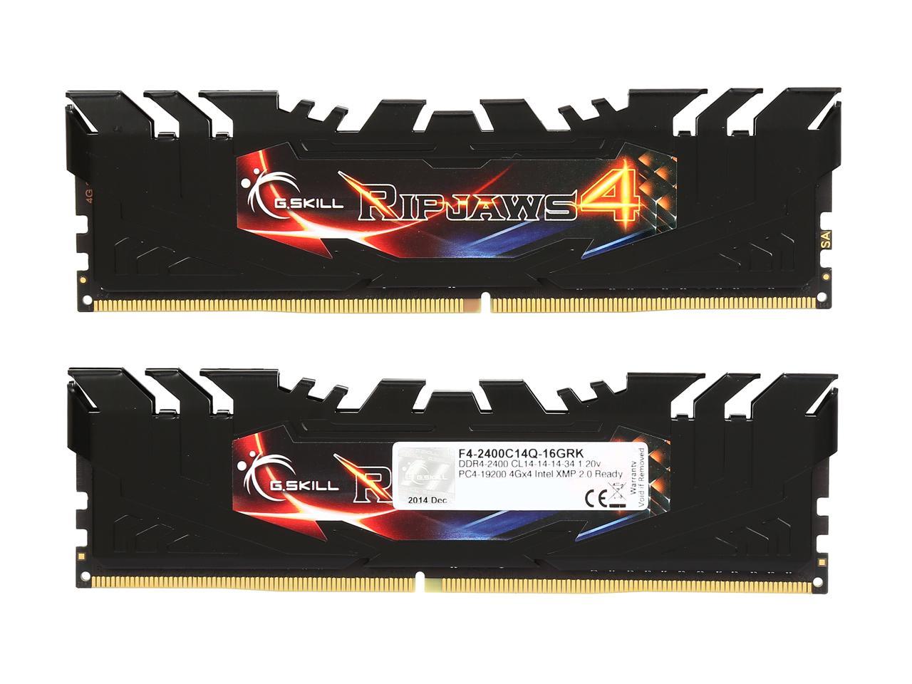 G.SKILL Ripjaws 4 Series 16GB (4 x 4GB) 288-Pin DDR4 SDRAM DDR4 2400 (PC4 19200) Memory Kit Model F4-2400C14Q-16GRK