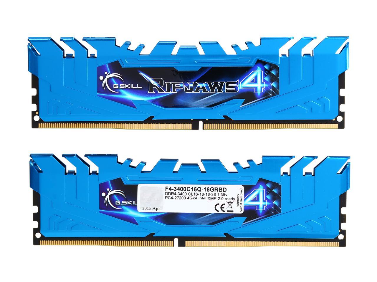 G.SKILL Ripjaws 4 Series 16GB (4 x 4GB) 288-Pin DDR4 SDRAM DDR4 3400 (PC4 27200) Intel X99 Platform Extreme Performance Desktop Memory Model F4-3400C16Q-16GRBD