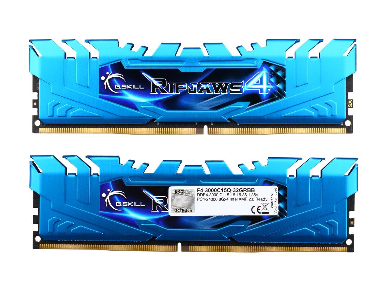 G.SKILL Ripjaws 4 Series 32GB (4 x 8GB) 288-Pin DDR4 SDRAM DDR4 3000 (PC4 24000) Intel X99 Platform Extreme Performance Memory Model F4-3000C15Q-32GRBB