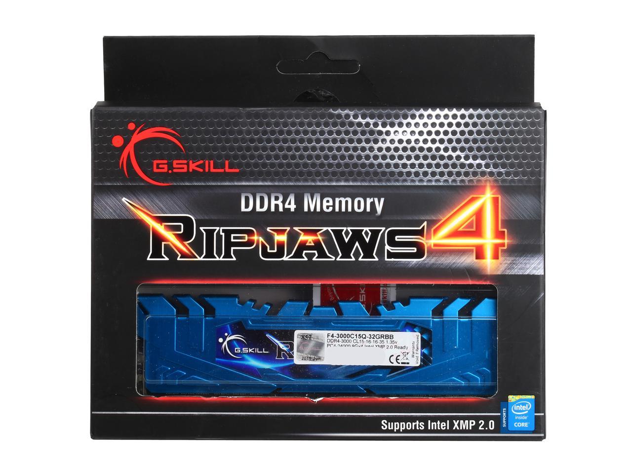 G.SKILL Ripjaws 4 Series 32GB (4 x 8GB) 288-Pin DDR4 SDRAM DDR4 3000 (PC4 24000) Intel X99 Platform Extreme Performance Memory Model F4-3000C15Q-32GRBB