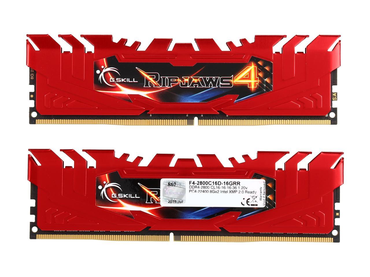 G.SKILL Ripjaws 4 Series 16GB (2 x 8GB) 288-Pin DDR4 SDRAM DDR4 2800 (PC4 22400) Intel X99 Platform Extreme Performance Memory Model F4-2800C16D-16GRR