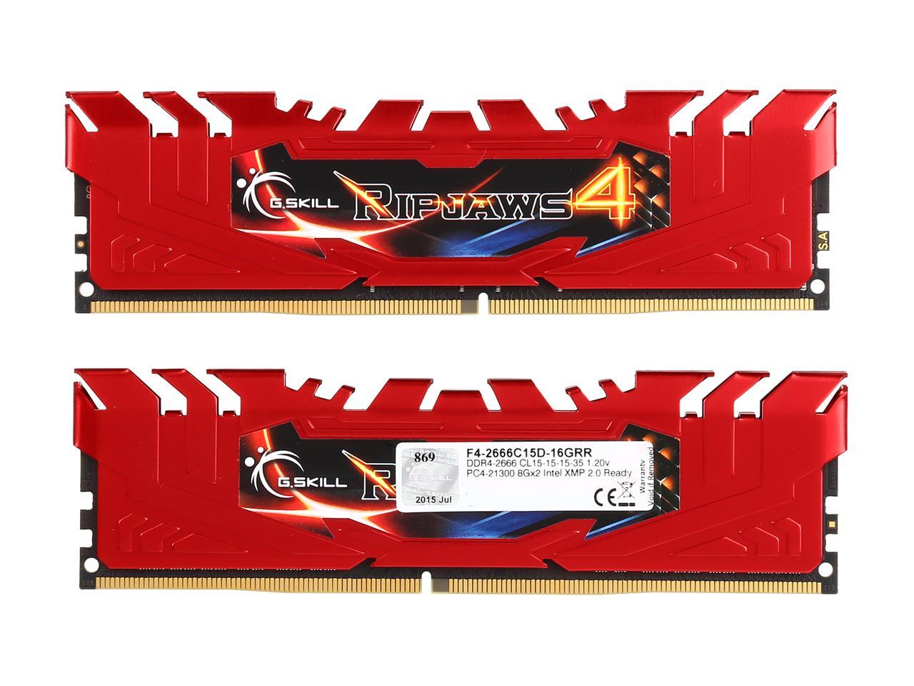 G.SKILL Ripjaws 4 Series 16GB (2 x 8GB) 288-Pin DDR4 SDRAM DDR4 2666 (PC4 21300) Intel X99 Platform Extreme Performance Memory Model F4-2666C15D-16GRR