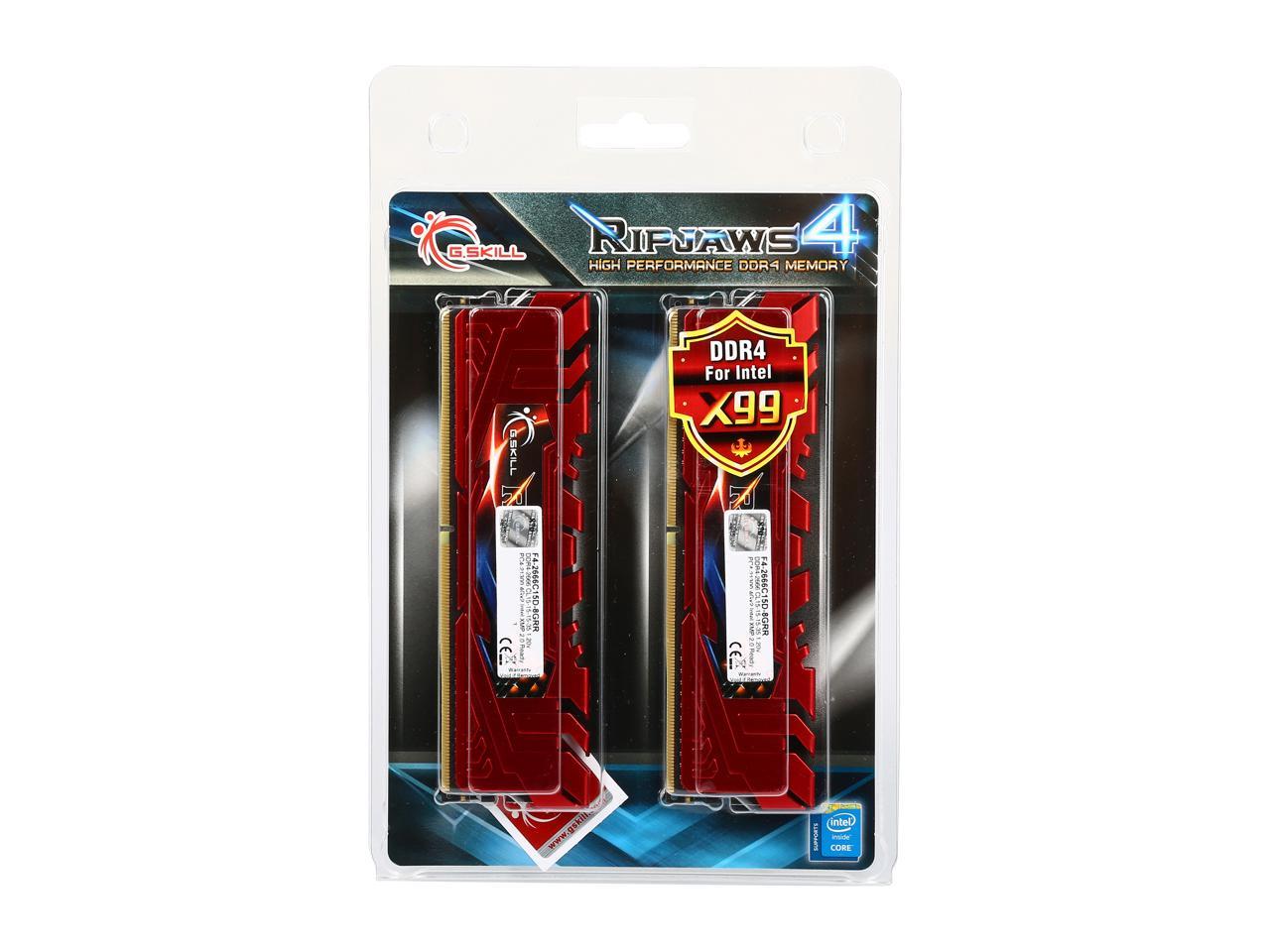 G.SKILL Ripjaws 4 Series 8GB (2 x 4GB) 288-Pin DDR4 SDRAM DDR4 2666 (PC4 21300) Intel X99 Platform Extreme Performance Memory Model F4-2666C15D-8GRR