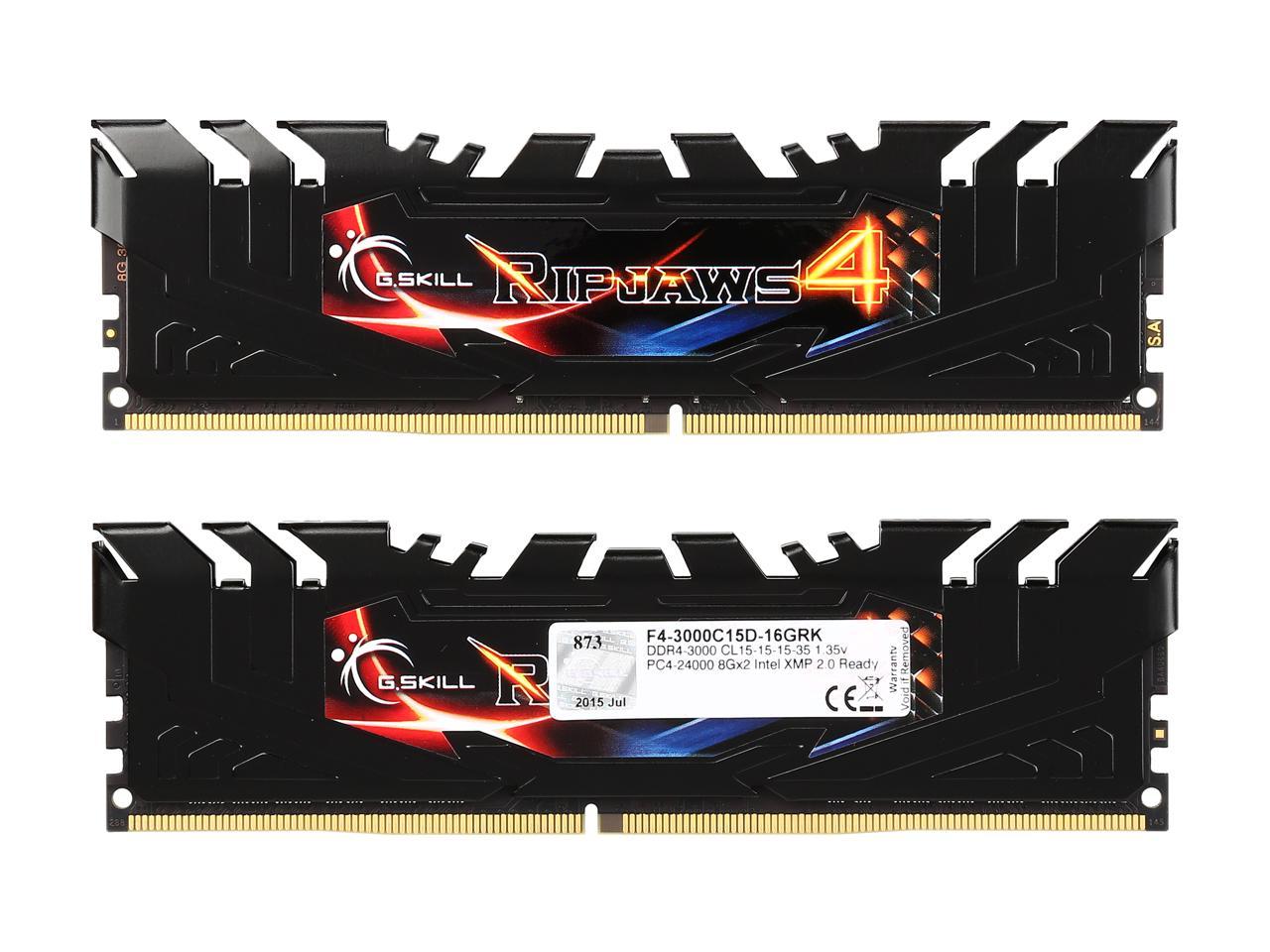 G.SKILL Ripjaws 4 Series 16GB (2 x 8GB) 288-Pin DDR4 SDRAM DDR4 3000 (PC4 24000) Intel X99 Platform Extreme Performance Memory Model F4-3000C15D-16GRK