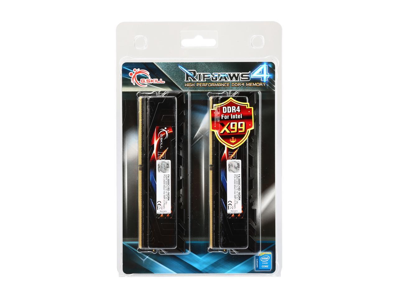 G.SKILL Ripjaws 4 Series 16GB (2 x 8GB) 288-Pin DDR4 SDRAM DDR4 3000 (PC4 24000) Intel X99 Platform Extreme Performance Memory Model F4-3000C15D-16GRK