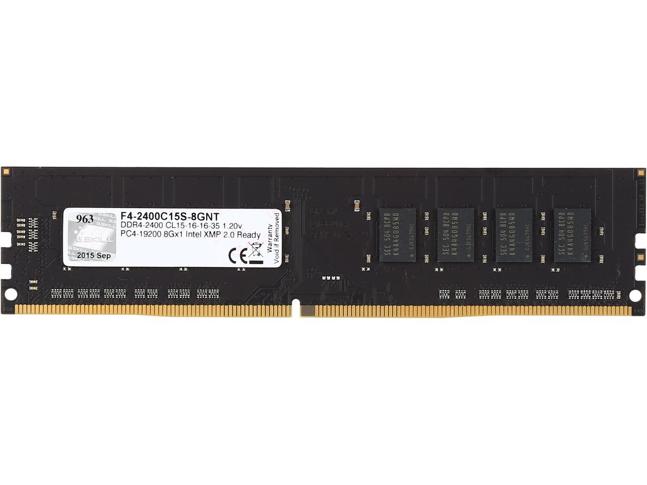 G.SKILL NT Series 8GB 288-Pin DDR4 SDRAM DDR4 2400 (PC4 19200) Intel Z170 Platform / Intel X99 Platform Desktop Memory Model F4-2400C15S-8GNT
