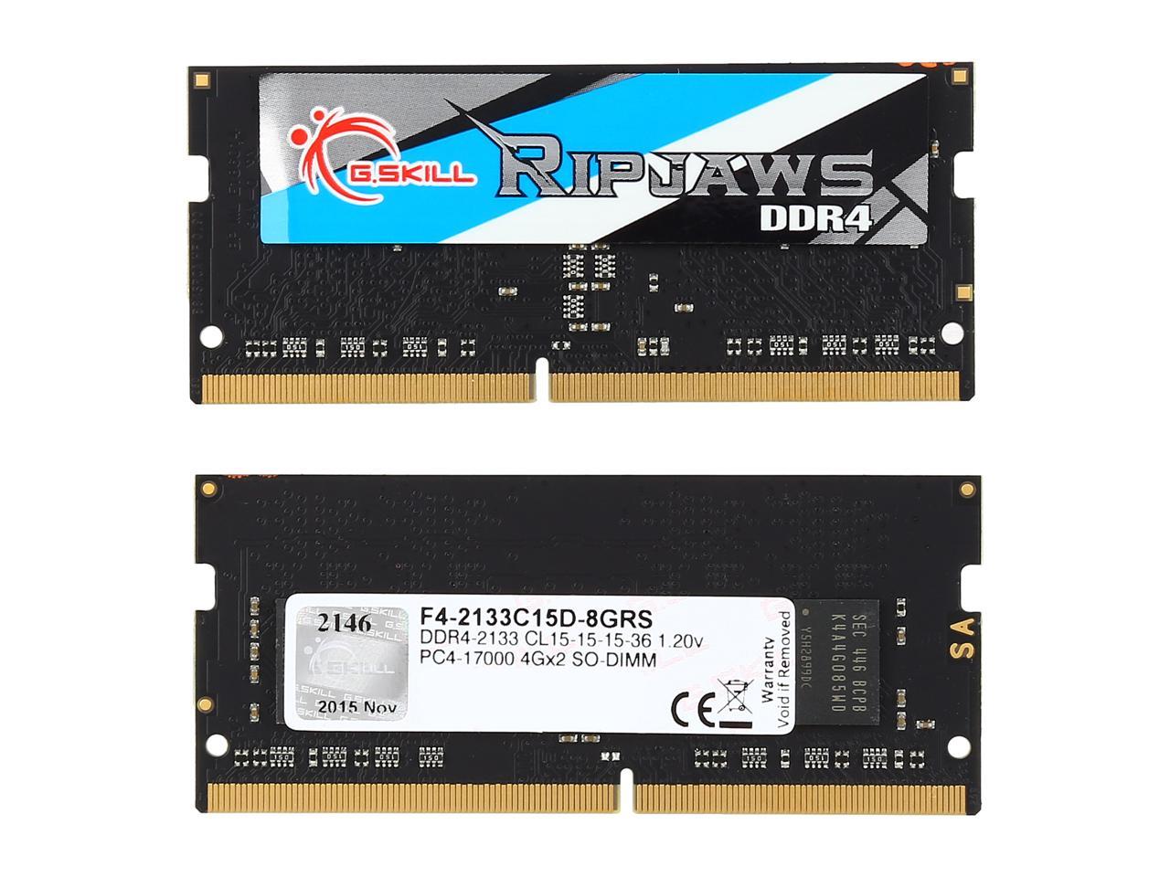 G.SKILL Ripjaws Series 8GB (2 x 4GB) 260-Pin DDR4 SO-DIMM DDR4 2133 (PC4 17000) Laptop Memory Model F4-2133C15D-8GRS
