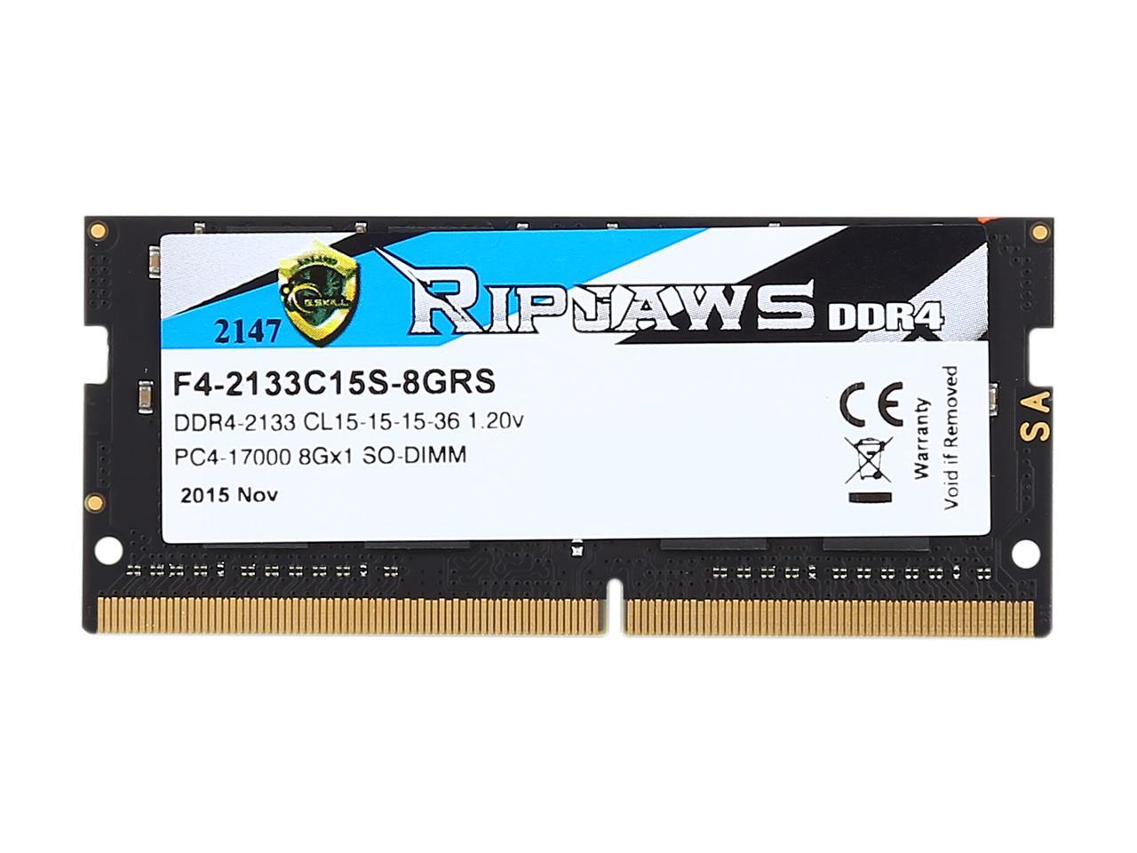 G.SKILL Ripjaws Series 8GB 260-Pin DDR4 SO-DIMM DDR4 2133 (PC4 17000) Laptop Memory Model F4-2133C15S-8GRS