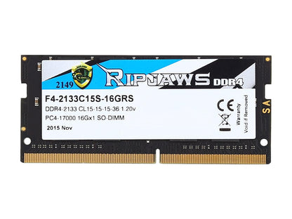 G.SKILL Ripjaws Series 16GB 260-Pin DDR4 SO-DIMM DDR4 2133 (PC4 17000) Laptop Memory Model F4-2133C15S-16GRS