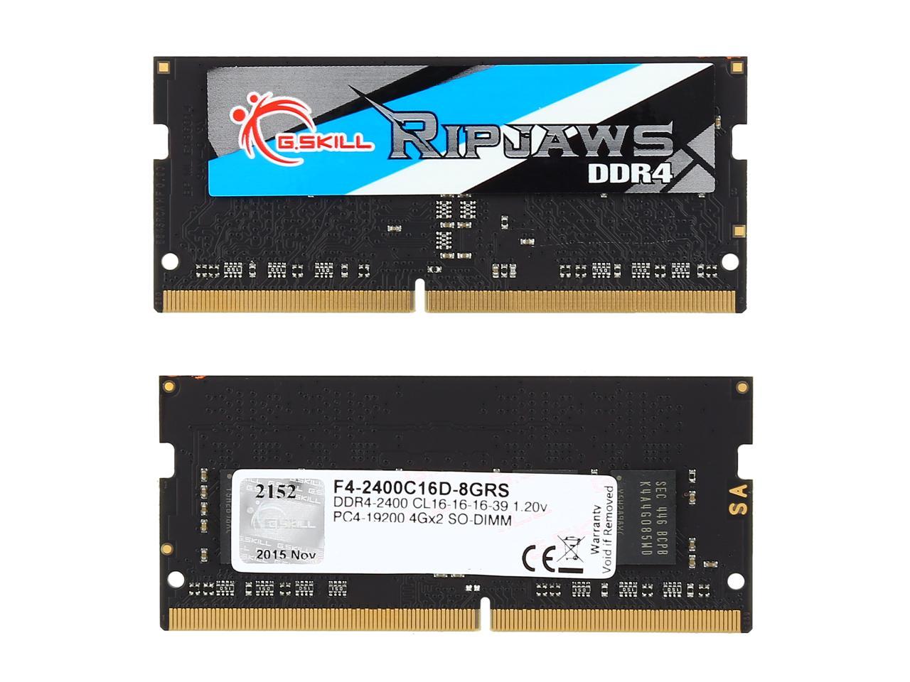 G.SKILL Ripjaws Series 8GB (2 x 4GB) 260-Pin DDR4 SO-DIMM DDR4 2400 (PC4 19200) Laptop Memory Model F4-2400C16D-8GRS