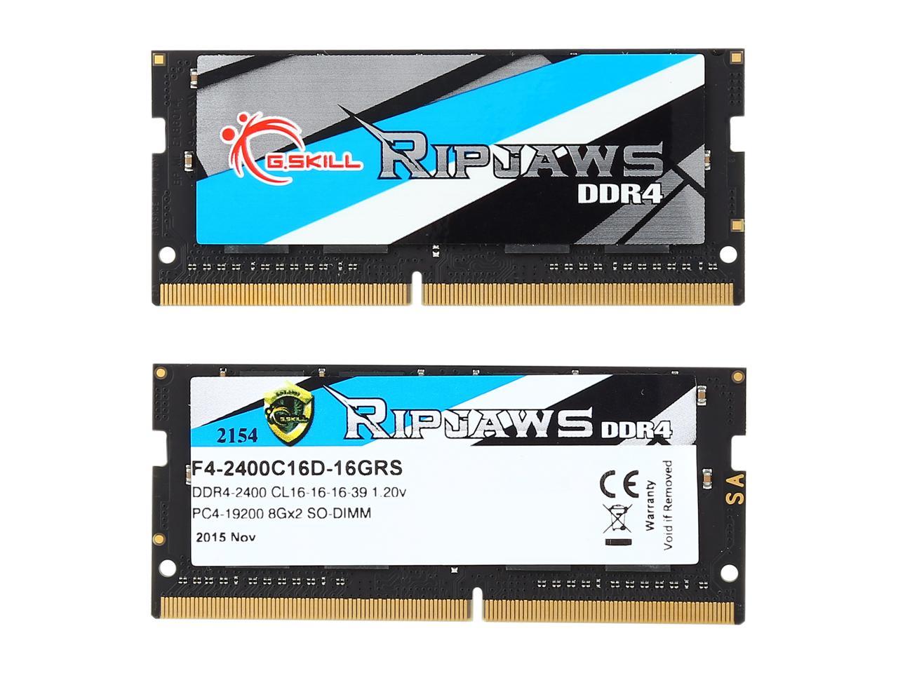 G.SKILL Ripjaws Series 16GB (2 x 8GB) 260-Pin DDR4 SO-DIMM DDR4 2400 (PC4 19200) Laptop Memory Model F4-2400C16D-16GRS