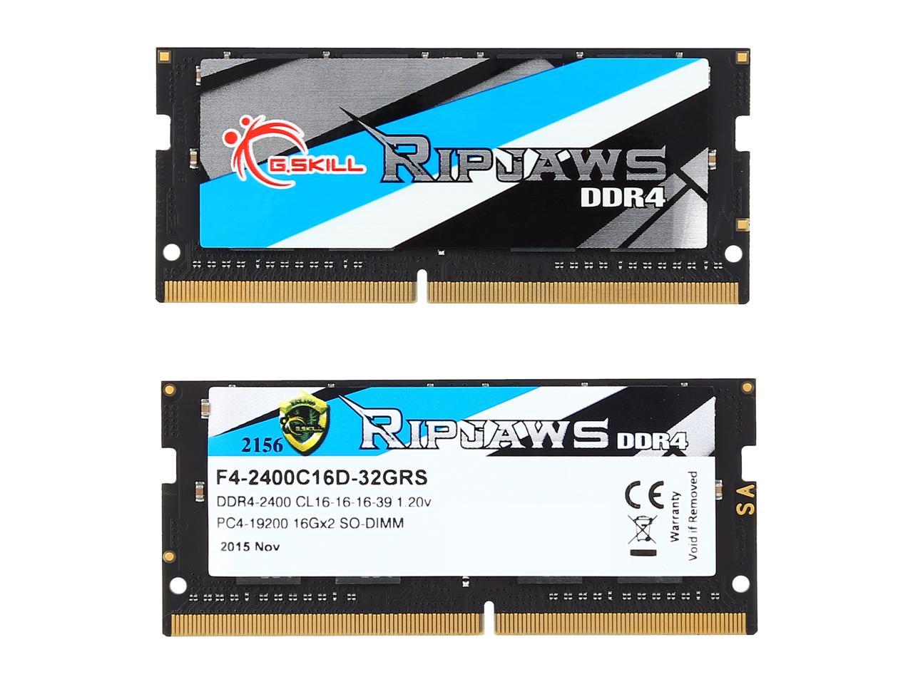 G.SKILL Ripjaws Series 32GB (2 x 16GB) 260-Pin DDR4 SO-DIMM DDR4 2400 (PC4 19200) Laptop Memory Model F4-2400C16D-32GRS