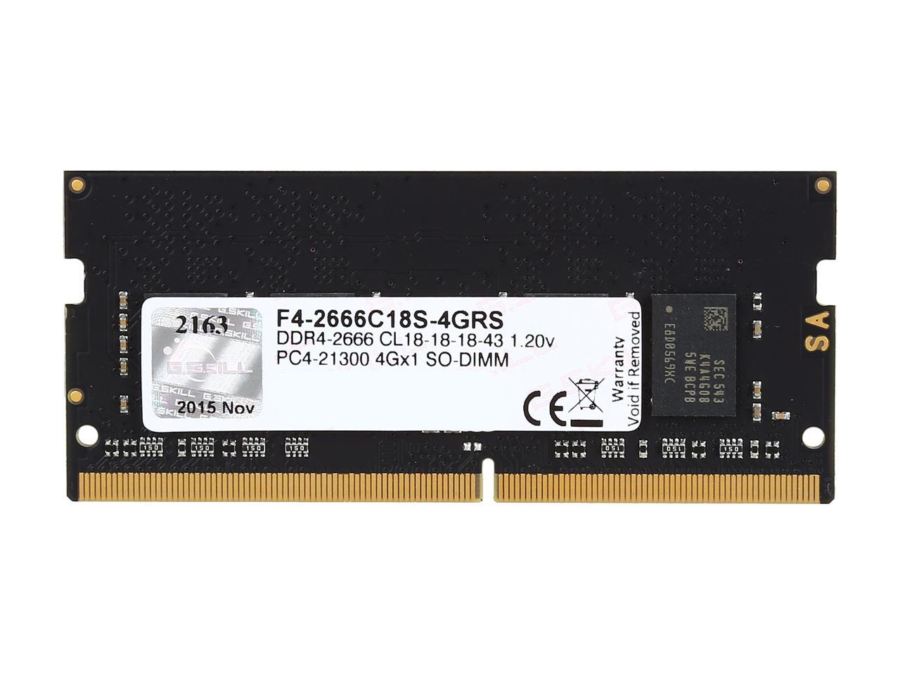 G.SKILL Ripjaws Series 4GB 260-Pin DDR4 SO-DIMM DDR4 2666 (PC4 21300) Laptop Memory Model F4-2666C18S-4GRS