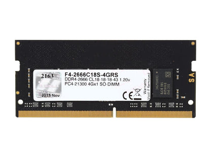 G.SKILL Ripjaws Series 4GB 260-Pin DDR4 SO-DIMM DDR4 2666 (PC4 21300) Laptop Memory Model F4-2666C18S-4GRS