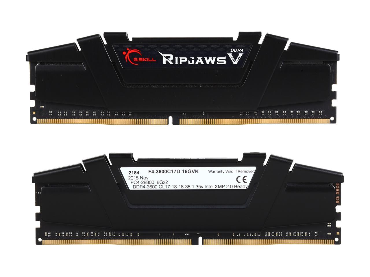 G.SKILL Ripjaws V Series 16GB (2 x 8GB) 288-Pin DDR4 SDRAM DDR4 3600 (PC4 28800) Desktop Memory Model F4-3600C17D-16GVK