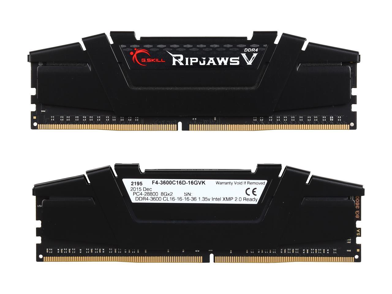 G.SKILL Ripjaws V Series 16GB (2 x 8GB) 288-Pin DDR4 SDRAM DDR4 3600 (PC4 28800) Desktop Memory Model F4-3600C16D-16GVK