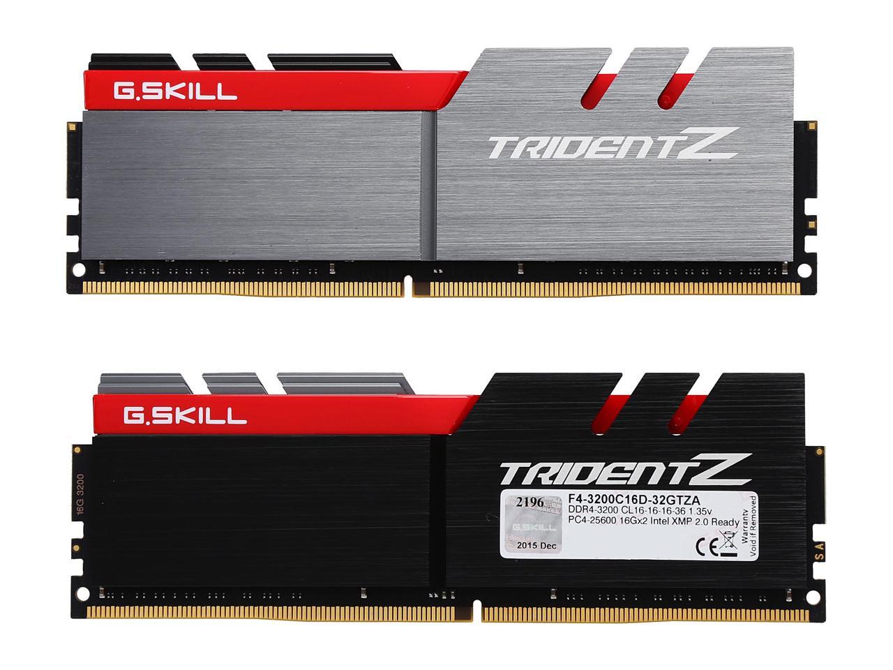 G.SKILL TridentZ Series 32GB (2 x 16GB) 288-Pin DDR4 SDRAM DDR4 3200 (PC4 25600) Intel Z370 Platform Desktop Memory Model F4-3200C16D-32GTZA