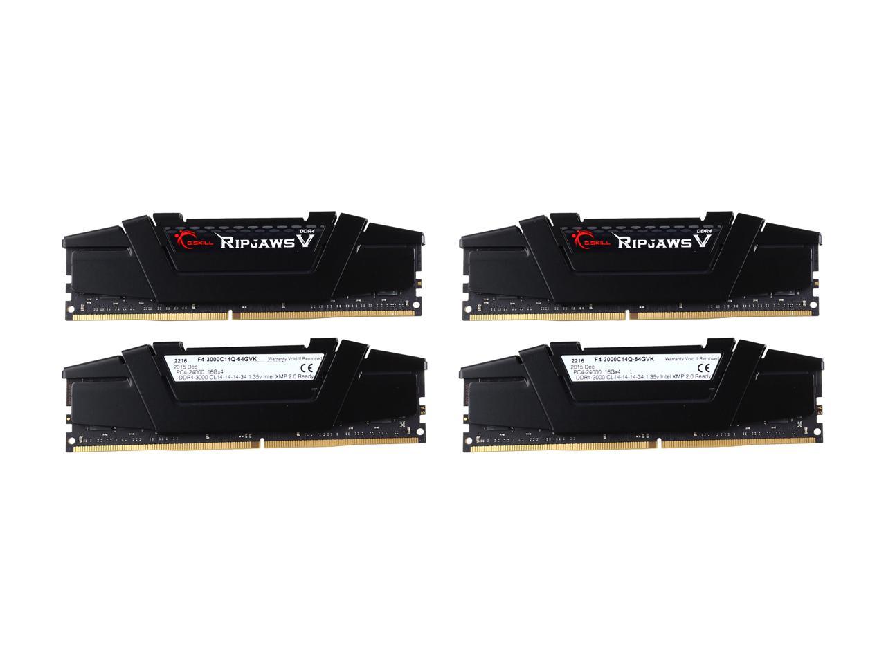 G.SKILL Ripjaws V Series 64GB (4 x 16GB) 288-Pin DDR4 SDRAM DDR4 3000 (PC4 24000) Desktop Memory Model F4-3000C14Q-64GVK