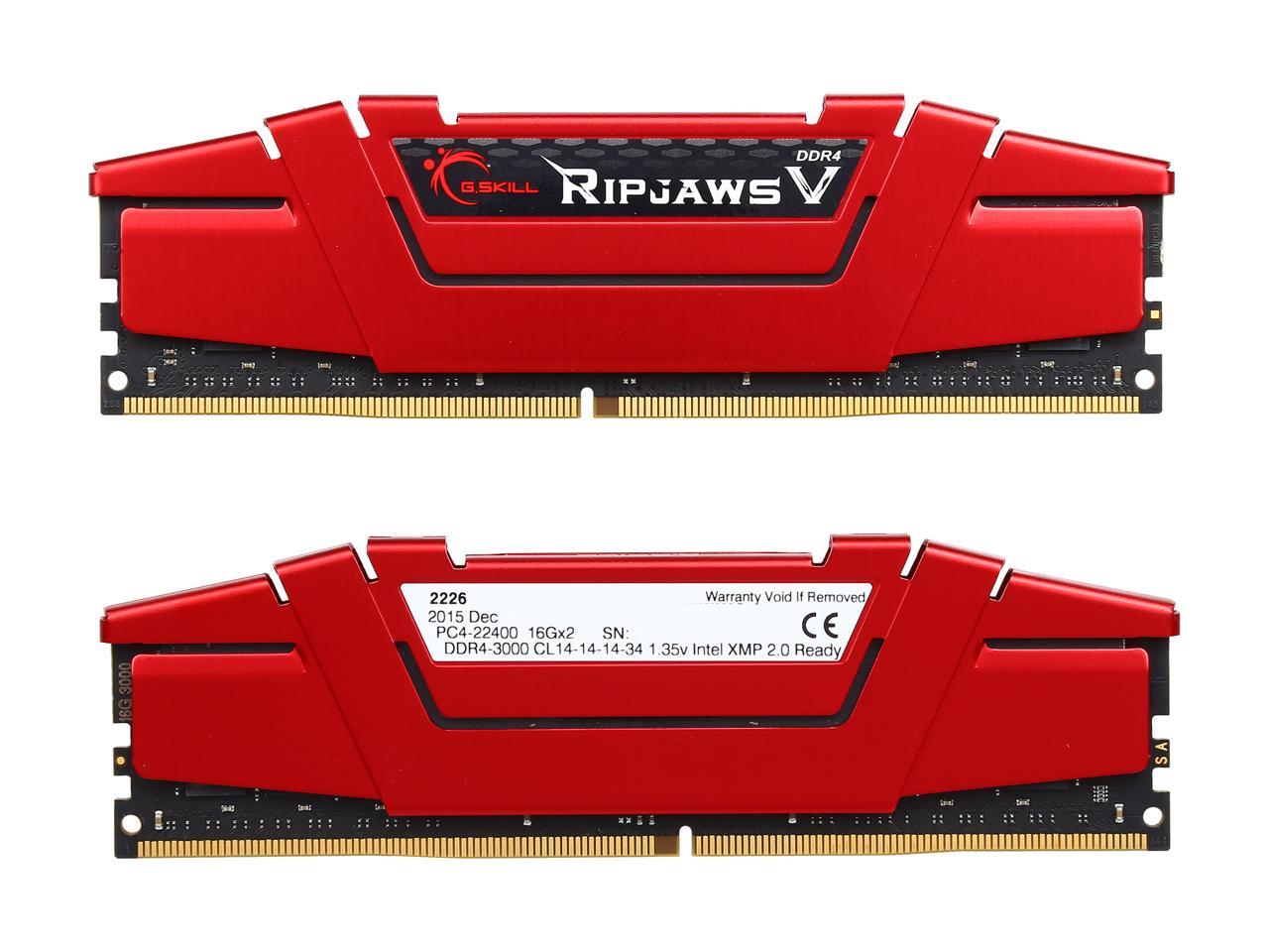 G.SKILL Ripjaws V Series 32GB (2 x 16GB) 288-Pin DDR4 SDRAM DDR4 3000 (PC4 24000) Desktop Memory Model F4-3000C14D-32GVR