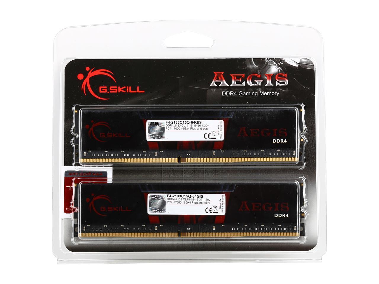 G.SKILL Aegis 64GB (4 x 16GB) 288-Pin DDR4 SDRAM DDR4 2133 (PC4 17000) Intel Z170 Platform / Intel X99 Platform Desktop Memory Model F4-2133C15Q-64GIS