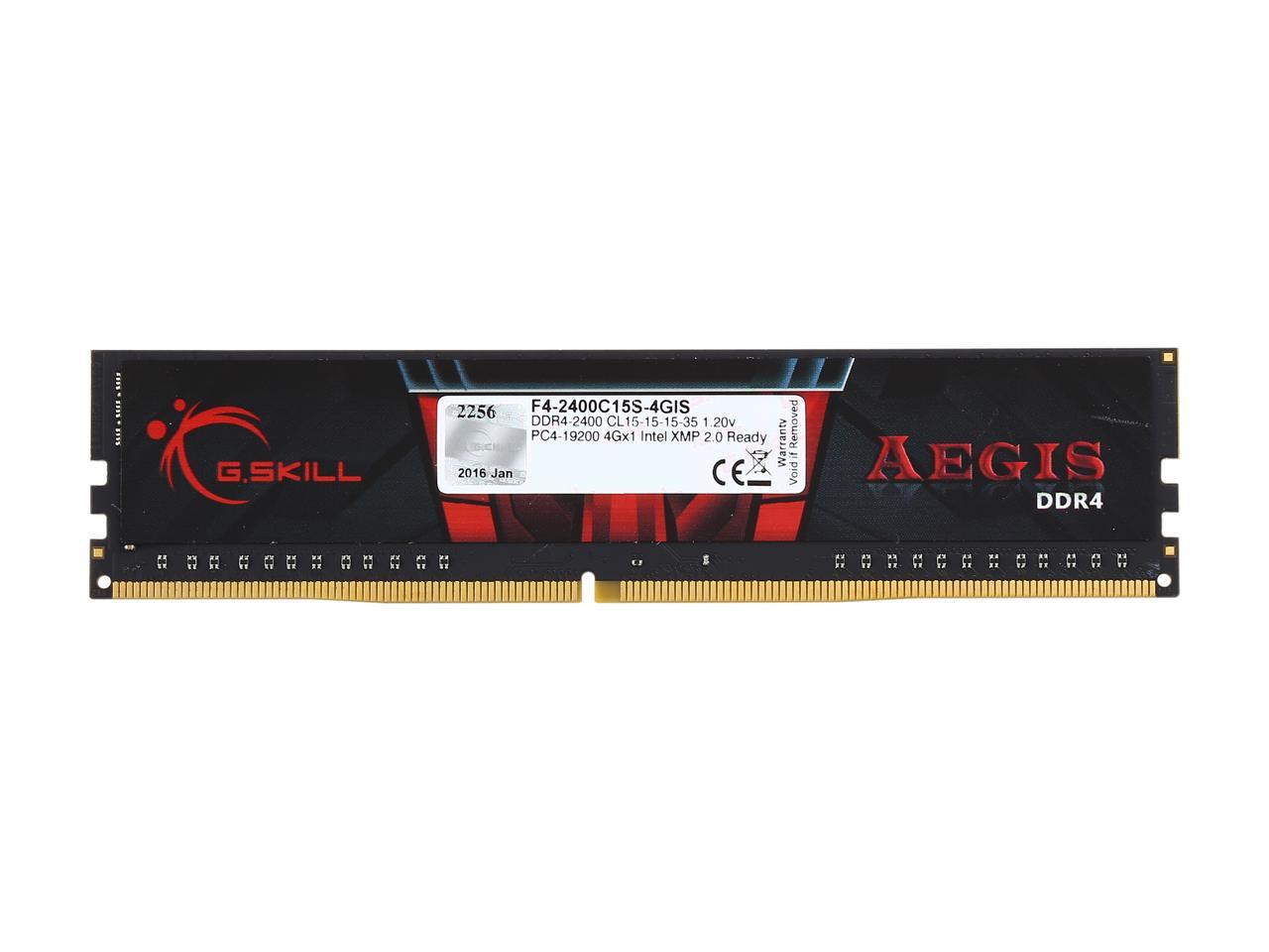 G.SKILL Aegis 4GB 288-Pin DDR4 SDRAM DDR4 2400 (PC4 19200) Intel Z170 Platform / Intel X99 Platform Desktop Memory Model F4-2400C15S-4GIS