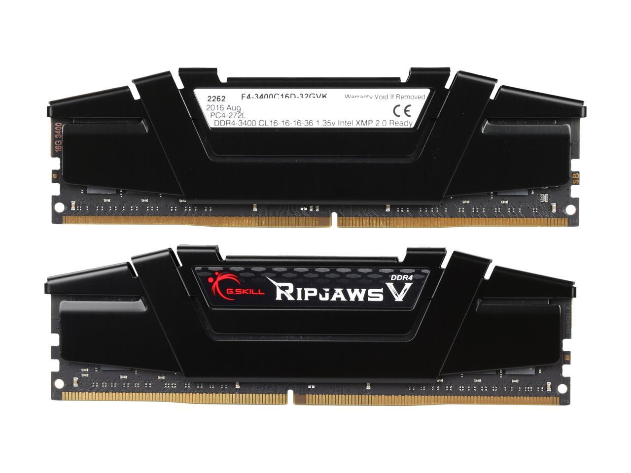 G.SKILL Ripjaws V Series 32GB (2 x 16GB) 288-Pin DDR4 SDRAM DDR4 3400 (PC4 27200) Desktop Memory Model F4-3400C16D-32GVK