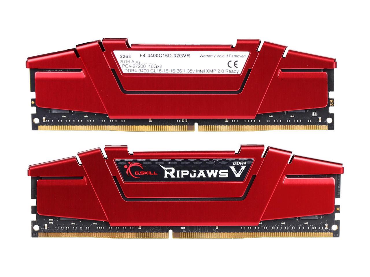 G.SKILL Ripjaws V Series 32GB (2 x 16GB) 288-Pin DDR4 SDRAM DDR4 3400 (PC4 27200) Desktop Memory Model F4-3400C16D-32GVR