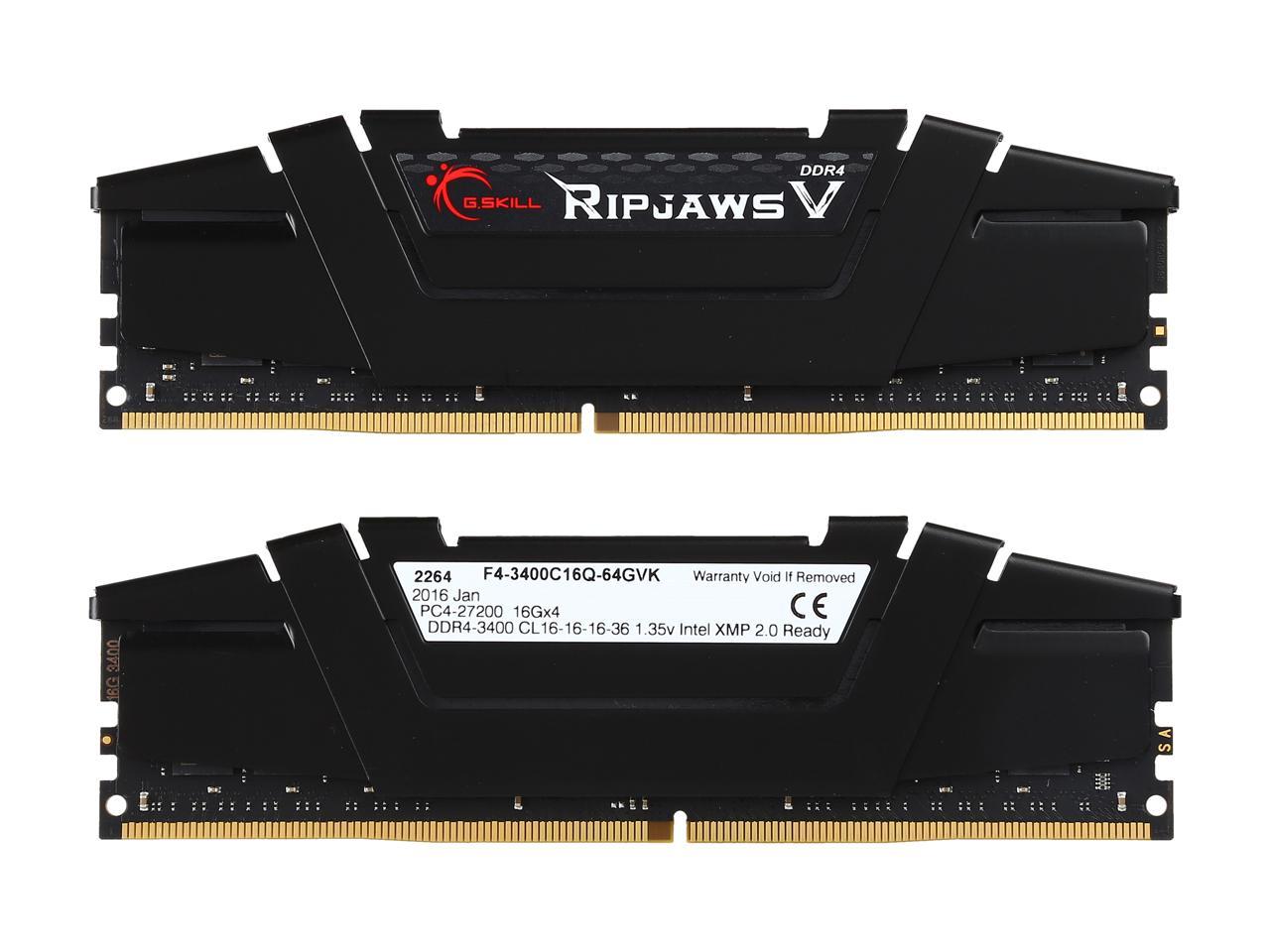 G.SKILL Ripjaws V Series 64GB (4 x 16GB) 288-Pin DDR4 SDRAM DDR4 3400 (PC4 27200) Desktop Memory Model F4-3400C16Q-64GVK