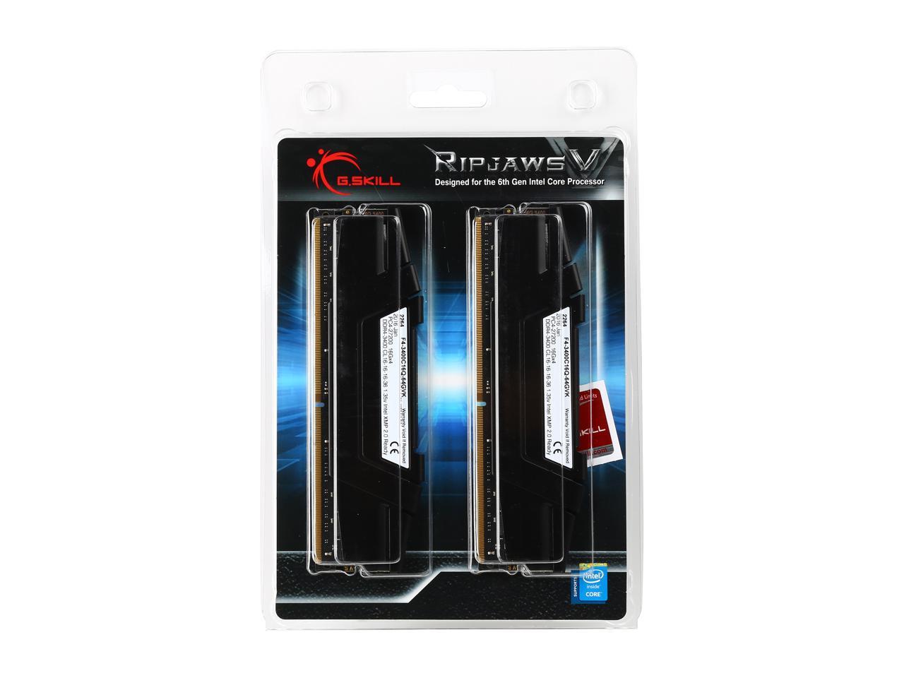 G.SKILL Ripjaws V Series 64GB (4 x 16GB) 288-Pin DDR4 SDRAM DDR4 3400 (PC4 27200) Desktop Memory Model F4-3400C16Q-64GVK