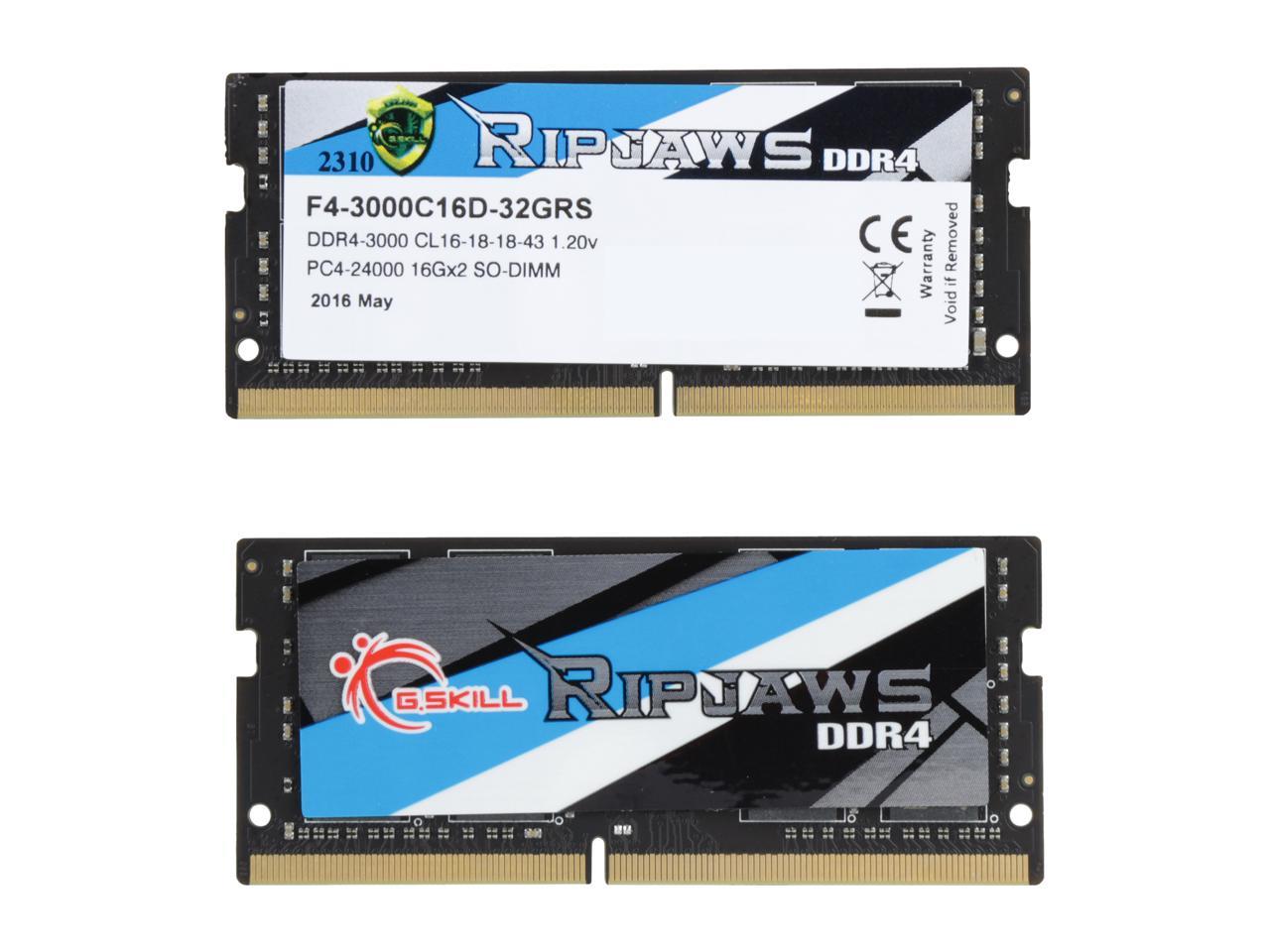 G.SKILL Ripjaws Series 32GB (2 x 16GB) 260-Pin DDR4 SO-DIMM DDR4 3000 (PC4 24000) Laptop Memory Model F4-3000C16D-32GRS