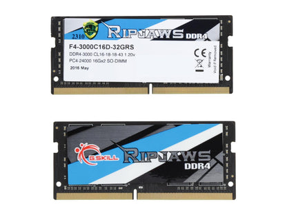 G.SKILL Ripjaws Series 32GB (2 x 16GB) 260-Pin DDR4 SO-DIMM DDR4 3000 (PC4 24000) Laptop Memory Model F4-3000C16D-32GRS