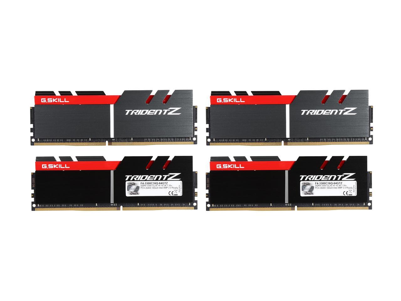 G.SKILL TridentZ Series 64GB (4 x 16GB) 288-Pin DDR4 SDRAM DDR4 3300 (PC4 26400) Intel X99 Platform Memory (Desktop Memory) Model F4-3300C16Q-64GTZ