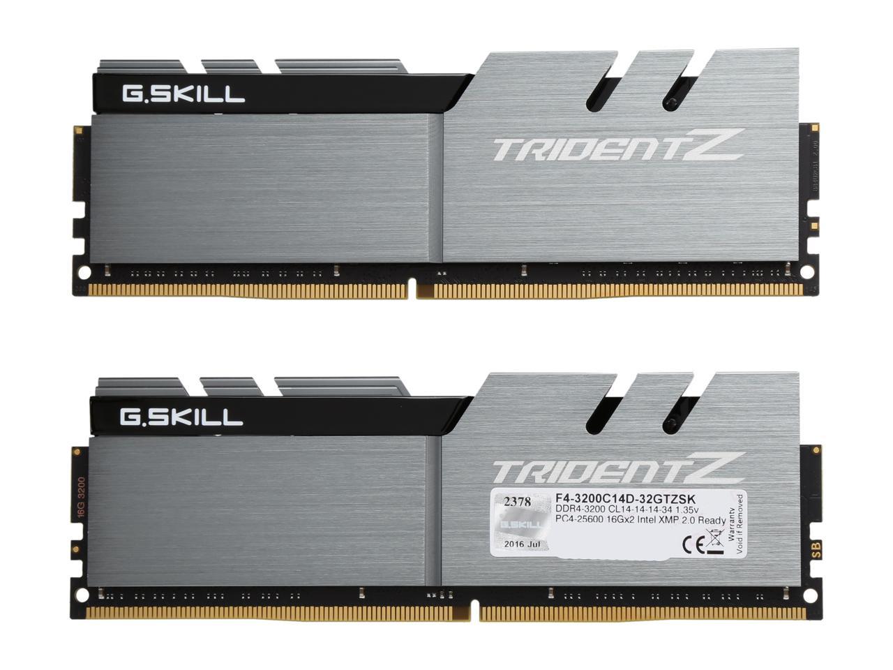 G.SKILL TridentZ Series 32GB (2 x 16GB) 288-Pin DDR4 SDRAM DDR4 3200 (PC4 25600) Intel Z370 Platform Desktop Memory Model F4-3200C14D-32GTZSK