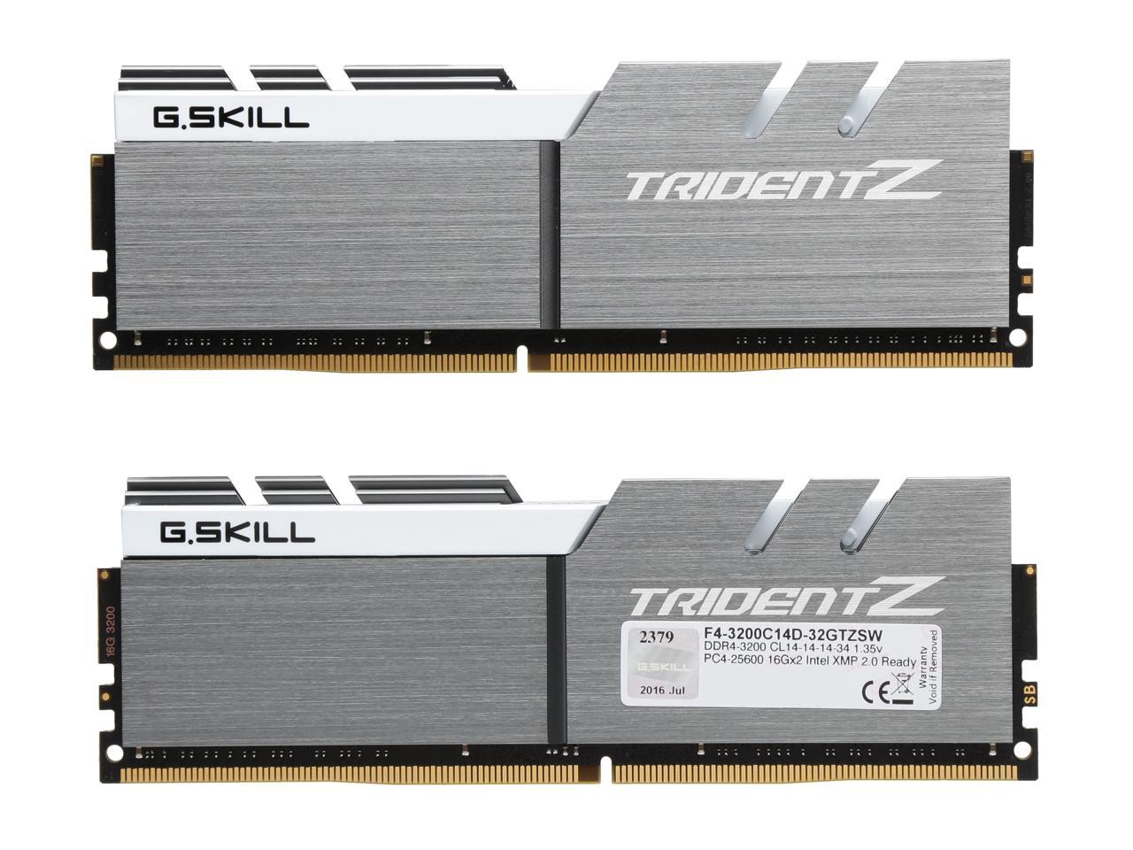 G.SKILL TridentZ Series 32GB (2 x 16GB) 288-Pin DDR4 SDRAM DDR4 3200 (PC4 25600) Intel Z370 Platform Desktop Memory Model F4-3200C14D-32GTZSW