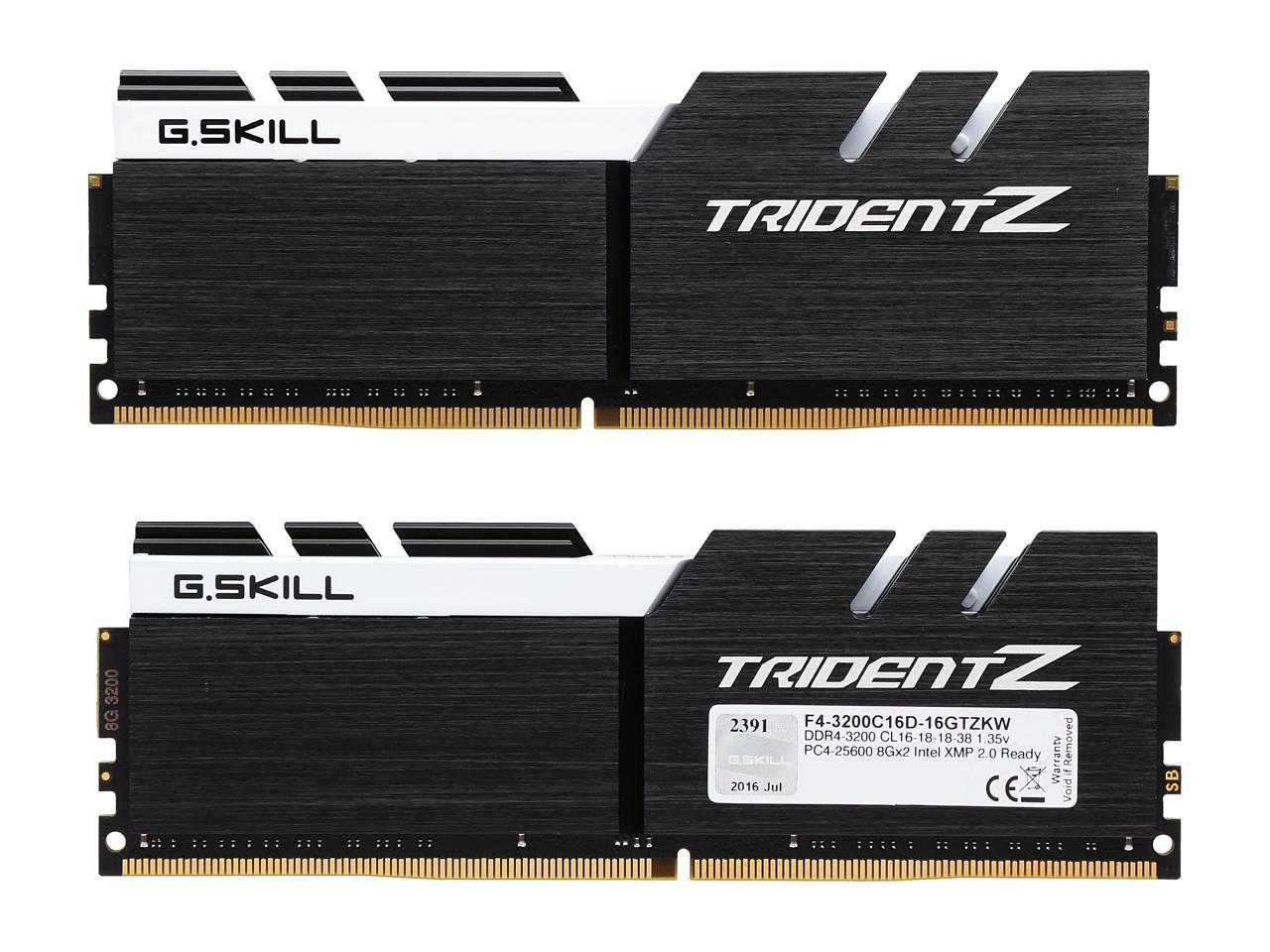 G.SKILL TridentZ Series 16GB (2 x 8GB) 288-Pin DDR4 SDRAM DDR4 3200 (PC4 25600) Intel XMP 2.0 Desktop Memory Model F4-3200C16D-16GTZKW