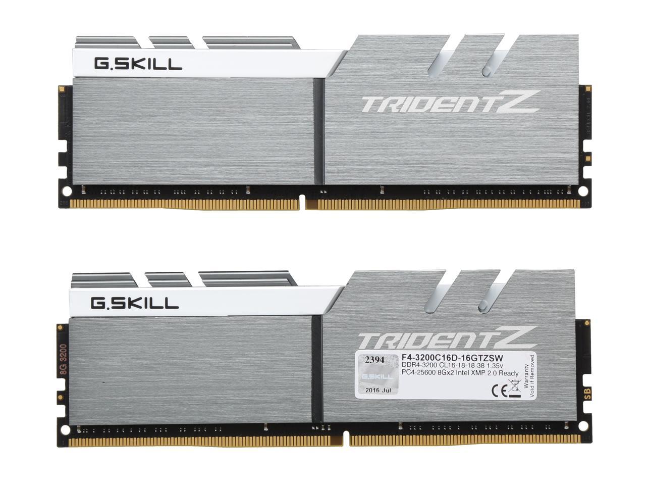 G.SKILL TridentZ Series 16GB (2 x 8GB) 288-Pin DDR4 SDRAM DDR4 3200 (PC4 25600) Intel Z370 Platform Desktop Memory Model F4-3200C16D-16GTZSW