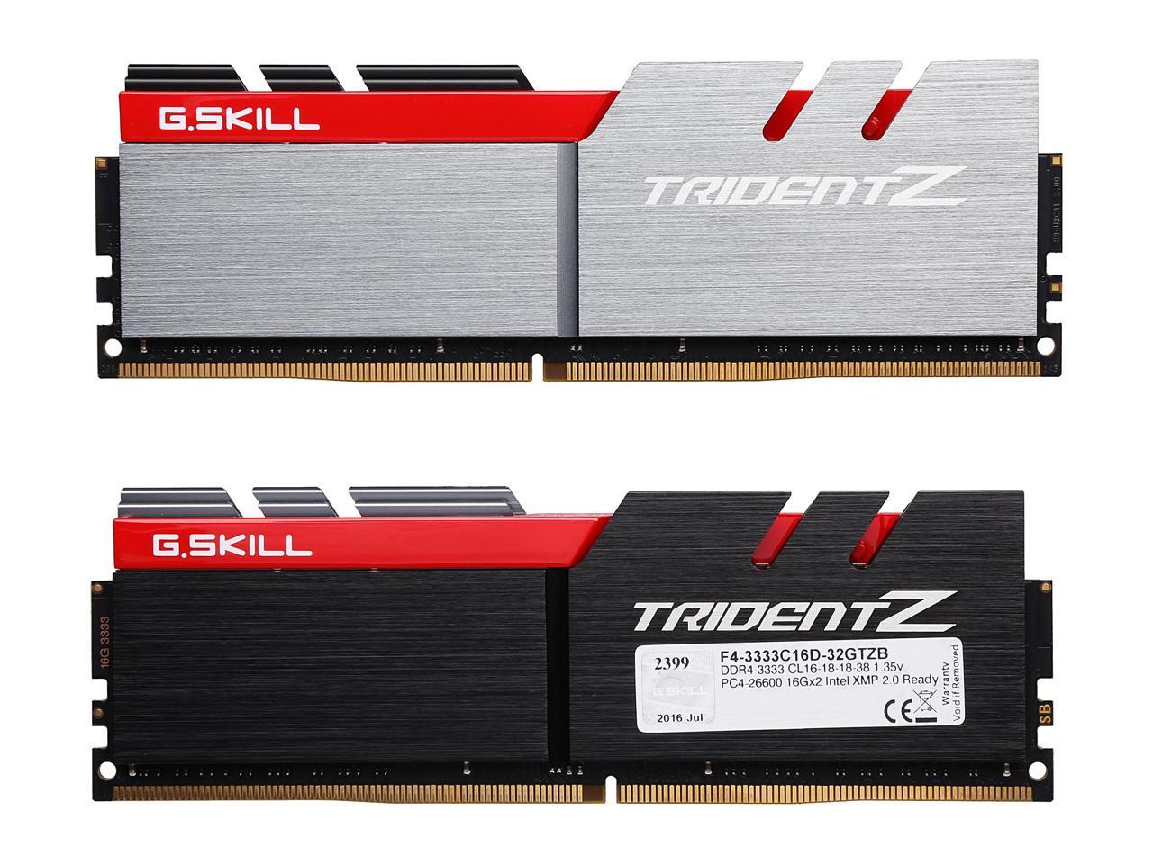 G.SKILL TridentZ Series 32GB (2 x 16GB) 288-Pin DDR4 SDRAM DDR4 3333 (PC4 26600) Intel Z370 Platform Memory (Desktop Memory) Model F4-3333C16D-32GTZB