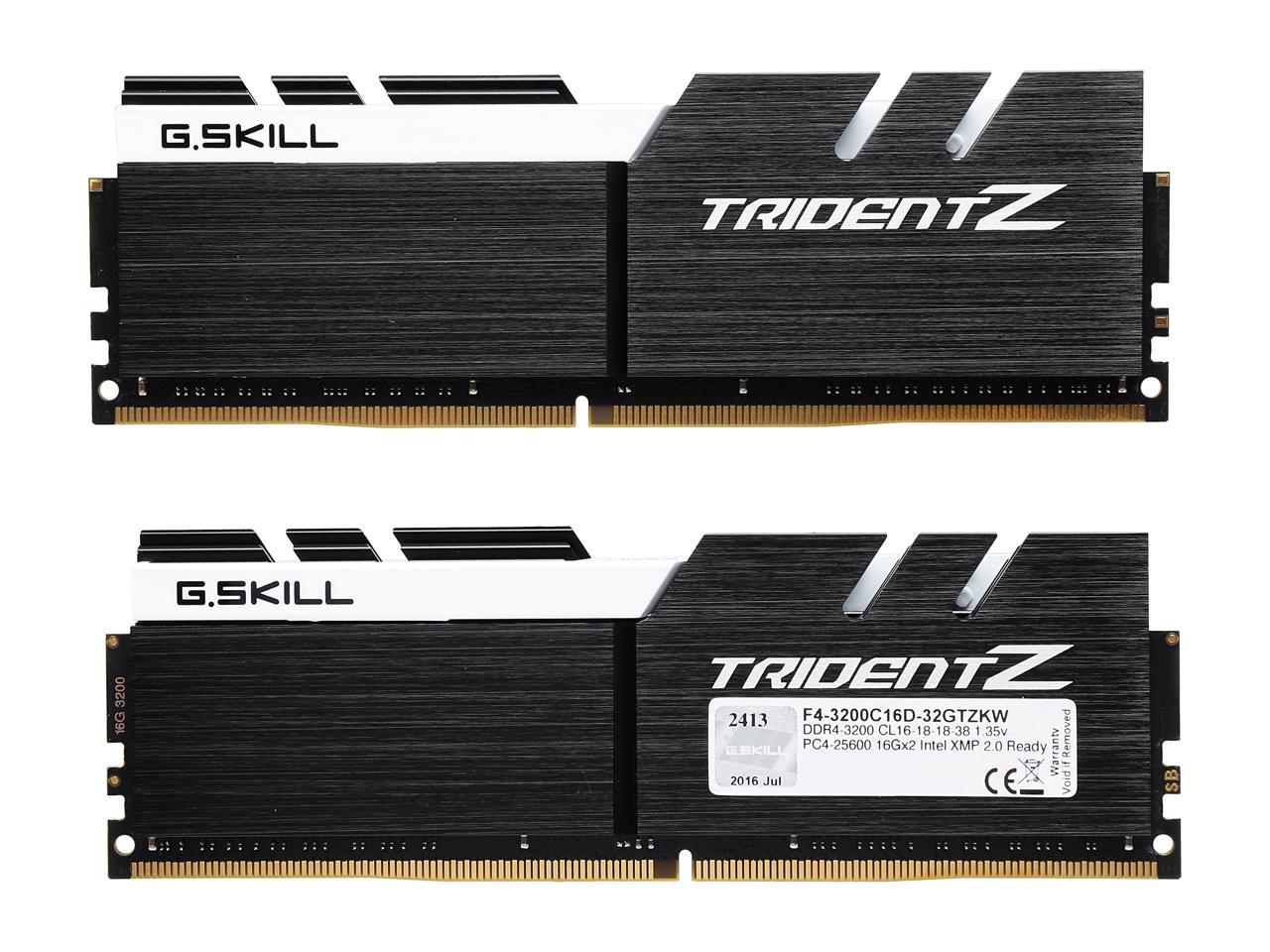 G.SKILL TridentZ Series 32GB (2 x 16GB) 288-Pin DDR4 SDRAM DDR4 3200 (PC4 25600) Intel XMP 2.0 Desktop Memory Model F4-3200C16D-32GTZKW