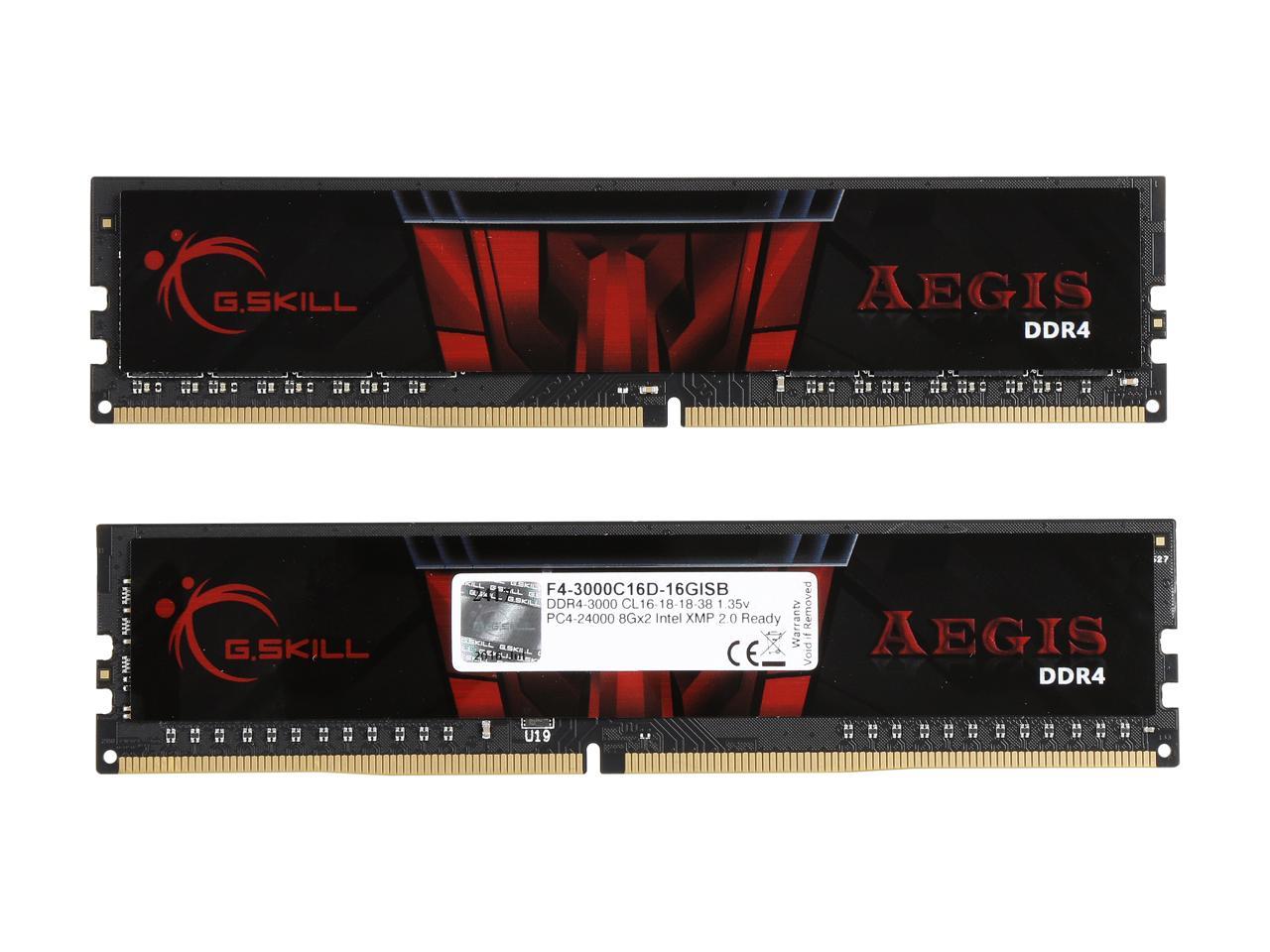 G.SKILL Aegis 16GB (2 x 8GB) 288-Pin DDR4 SDRAM DDR4 3000 (PC4 24000) Intel XMP 2.0 Desktop Memory Model F4-3000C16D-16GISB