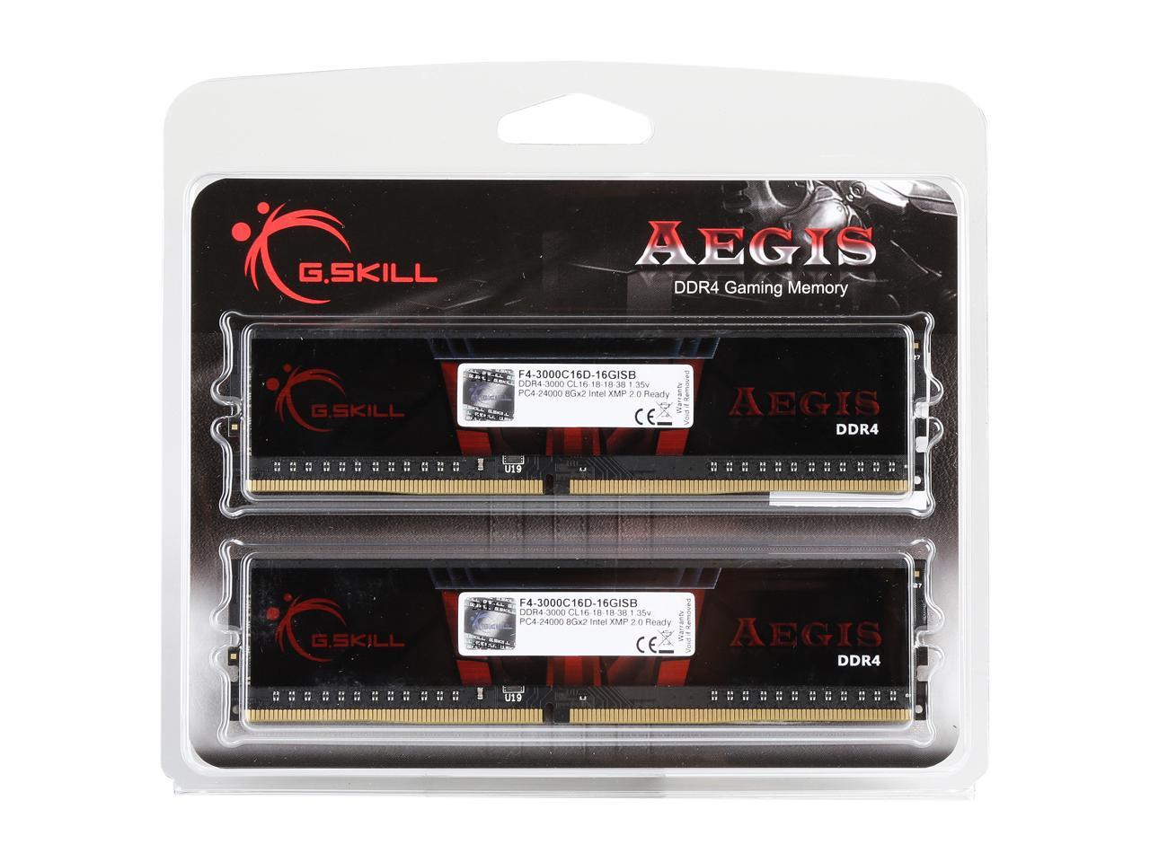 G.SKILL Aegis 16GB (2 x 8GB) 288-Pin DDR4 SDRAM DDR4 3000 (PC4 24000) Intel XMP 2.0 Desktop Memory Model F4-3000C16D-16GISB