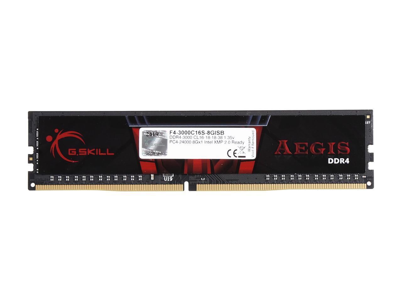 G.SKILL Aegis 8GB 288-Pin DDR4 SDRAM DDR4 3000 (PC4 24000) Memory (Desktop Memory) Model F4-3000C16S-8GISB
