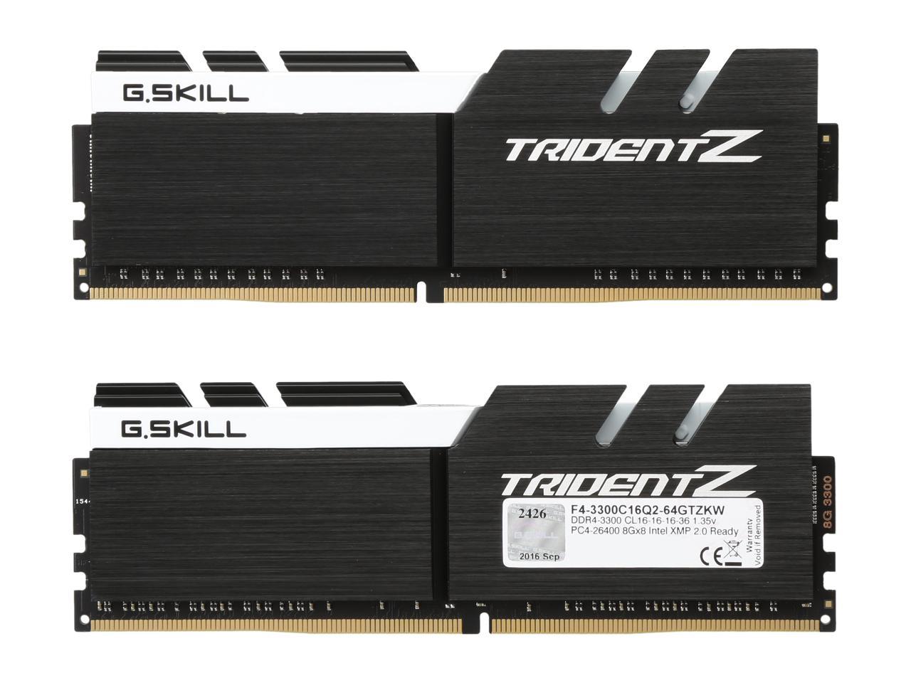 G.SKILL TridentZ Series 64GB (8 x 8GB) 288-Pin DDR4 SDRAM DDR4 3300 (PC4 26400) Desktop Memory Model F4-3300C16Q2-64GTZKW