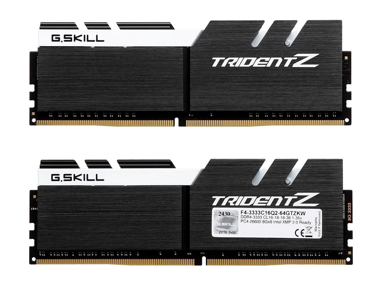 G.SKILL TridentZ Series 64GB (8 x 8GB) 288-Pin DDR4 SDRAM DDR4 3333 (PC4 26600) Desktop Memory Model F4-3333C16Q2-64GTZKW