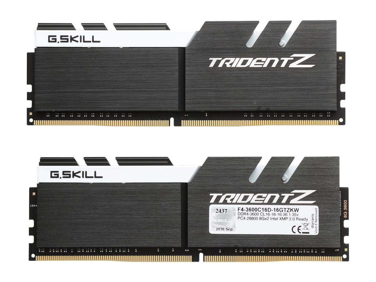 G.SKILL TridentZ Series 16GB (2 x 8GB) 288-Pin DDR4 SDRAM DDR4 3600 (PC4 28800) Intel Z170 / Z270 / Z370 / X299 Desktop Memory Model F4-3600C16D-16GTZKW